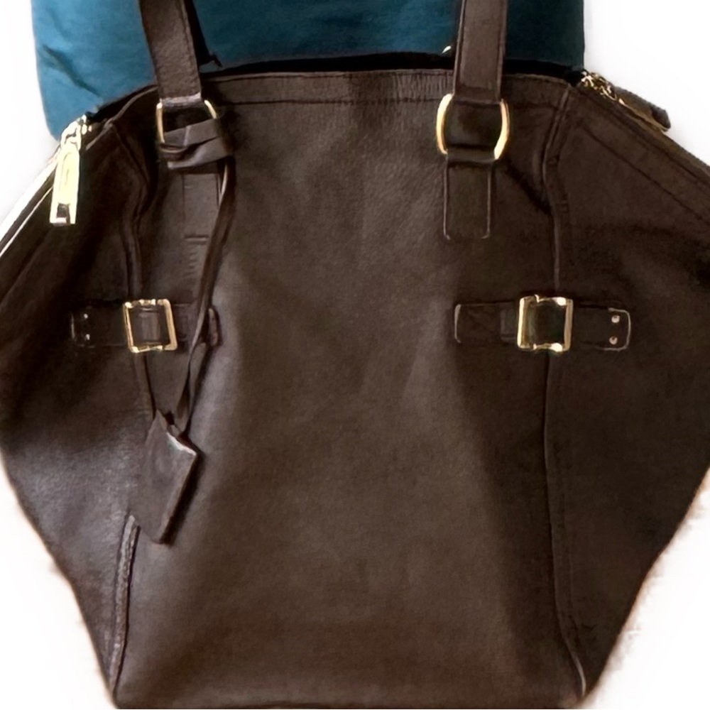 Saint Laurent Rive Gauche Downtown Tote Bag XL Hand Bag Dark Brown Women's Auth - Picture 5 of 9